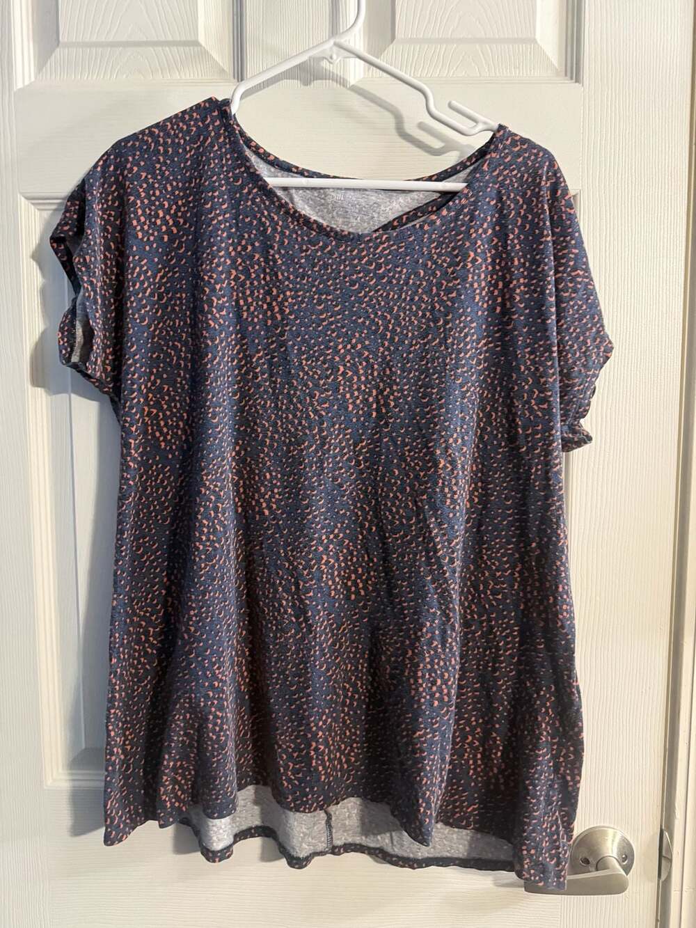 J.Jill Fit Back Keyhole Tee Blue Pink Allover Print Size L